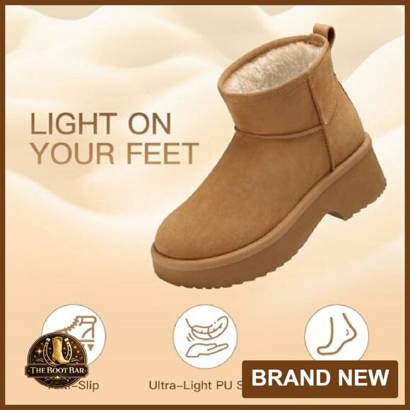 Women's Winter Ankle Boots Platform Suede Snow Booties Fur Lined Waterproof - Picture 5 of 8